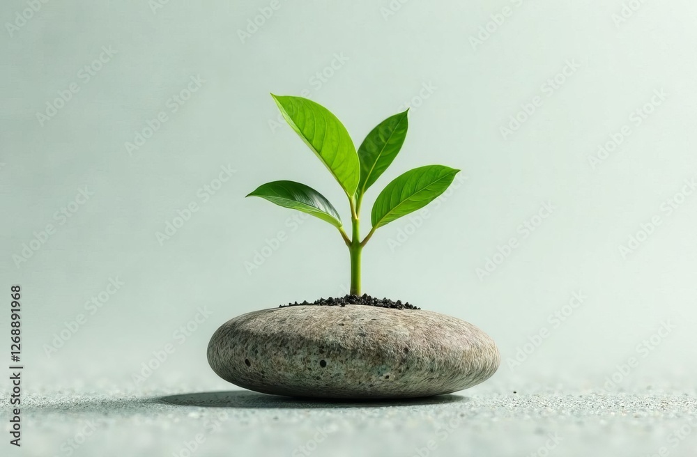 Naklejka premium A green plant makes its way through a stone