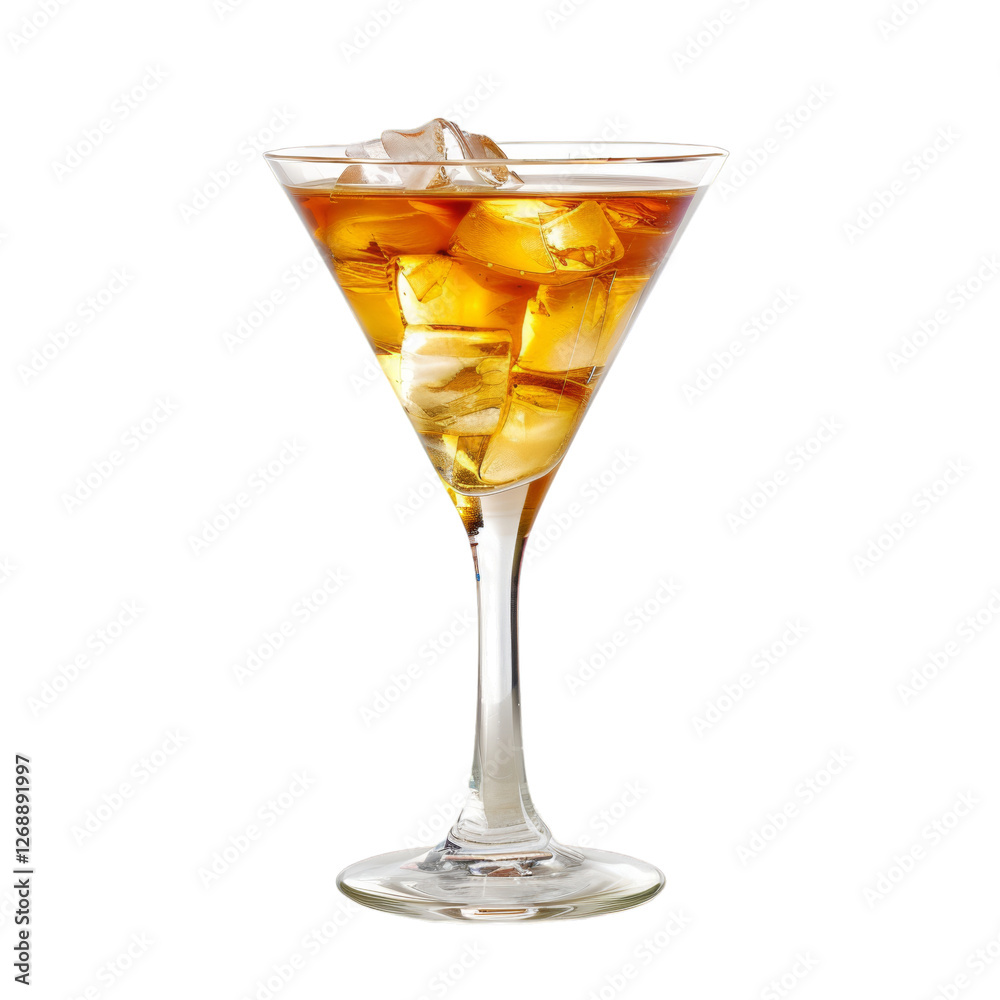 Chilled iced tea in elegant martini glass with ice cubes on a transparent background Chilled iced tea in elegant martini glass with ice cubes on a transparent background