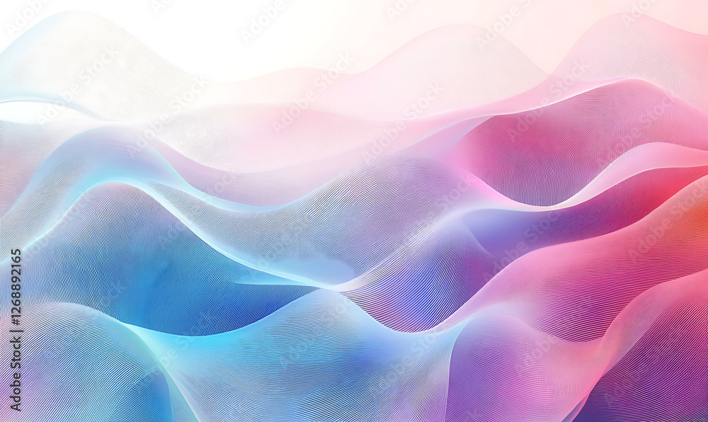 Obraz premium Teal, blue, magenta draped net, wavy curves. Abstract watermark for cheque, ticket, banner, website, voucher. Line art pattern