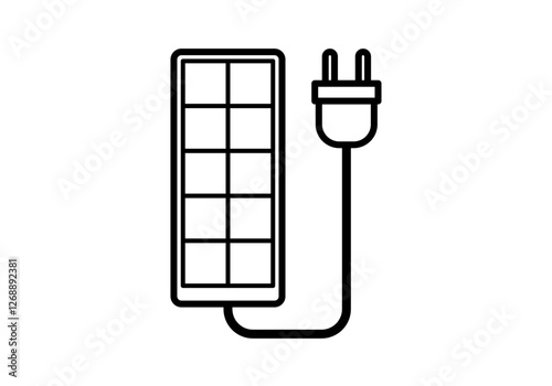 Icono negro de panel solar portátil con enchufe