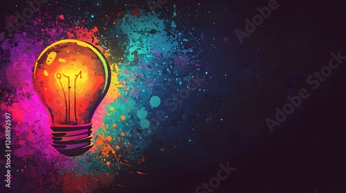 Vibrant Light Bulb in Colorful Splatter Paint