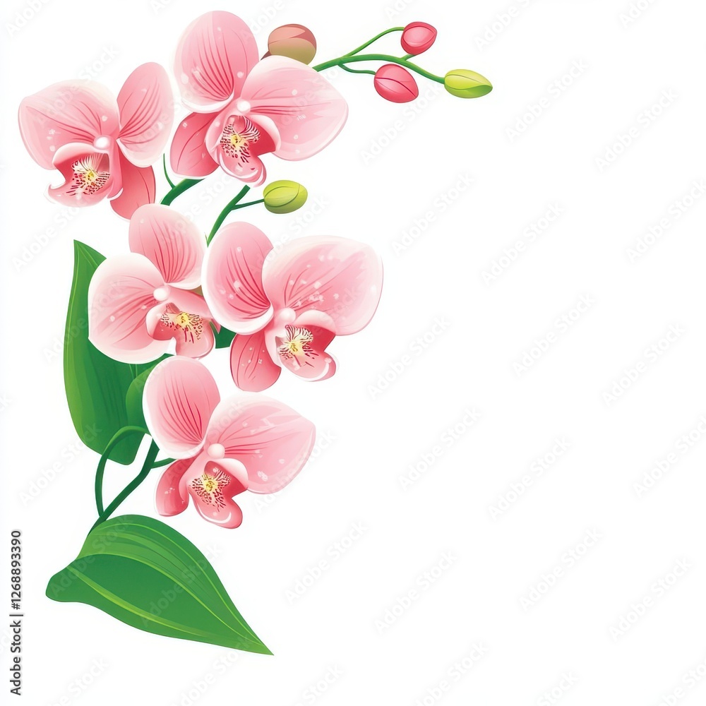 Illustration of a spray of beautiful pink orchid flowers Illustration of a spray of beautiful pink orchid flowers