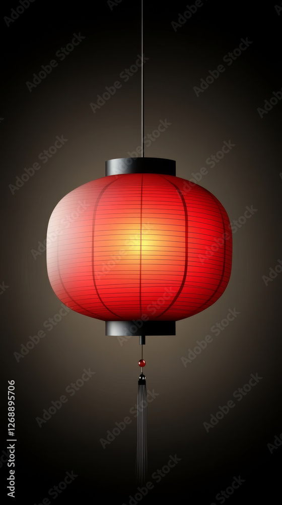 Obraz premium Red lantern glowing warmly in dark