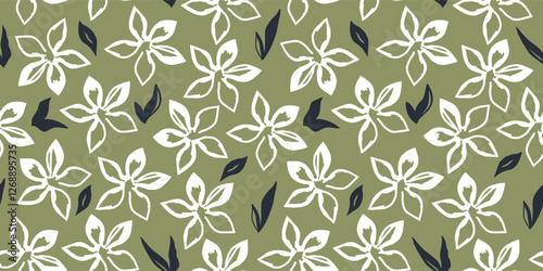 Hawaiian tropical seamless pattern with hibiscus flowers. Surface cover design. Fabric textile print. Aloha summer beach background. Isolated element.