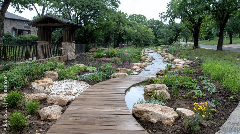 Urban Green Pathway with Water Feature Urban Green Pathway with Water Feature
