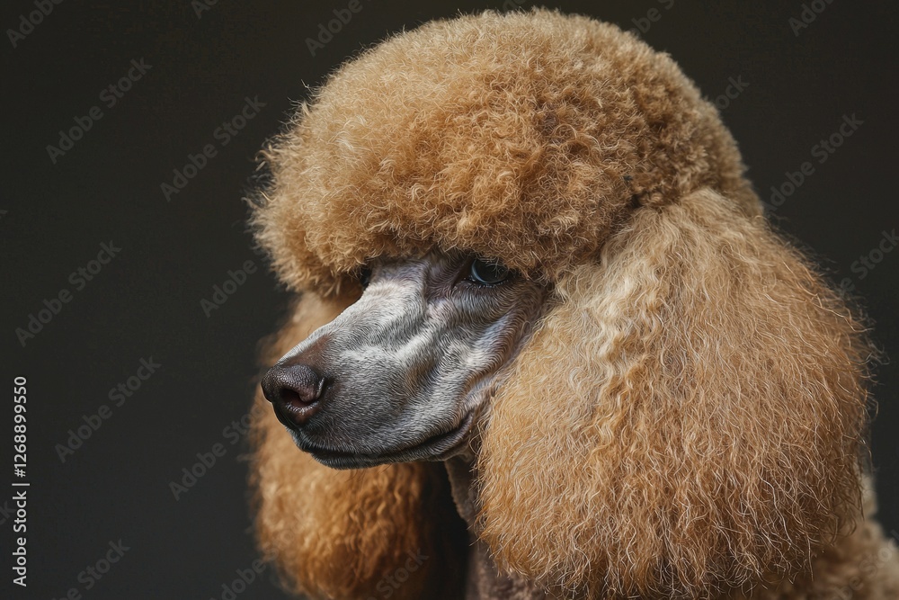 Stylish poodle showcasing a fashionable fluffy coat in a stunning portrait setting. Generative AI Stylish poodle showcasing a fashionable fluffy coat in a stunning portrait setting. Generative AI