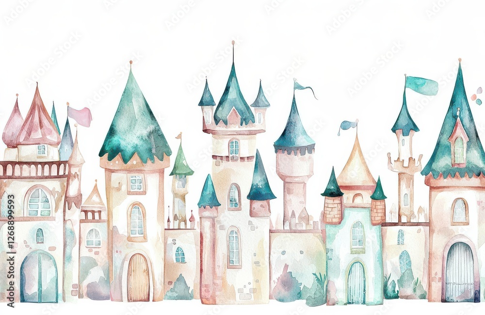 Fototapeta premium A whimsical collection of colorful, fairy-tale castles.