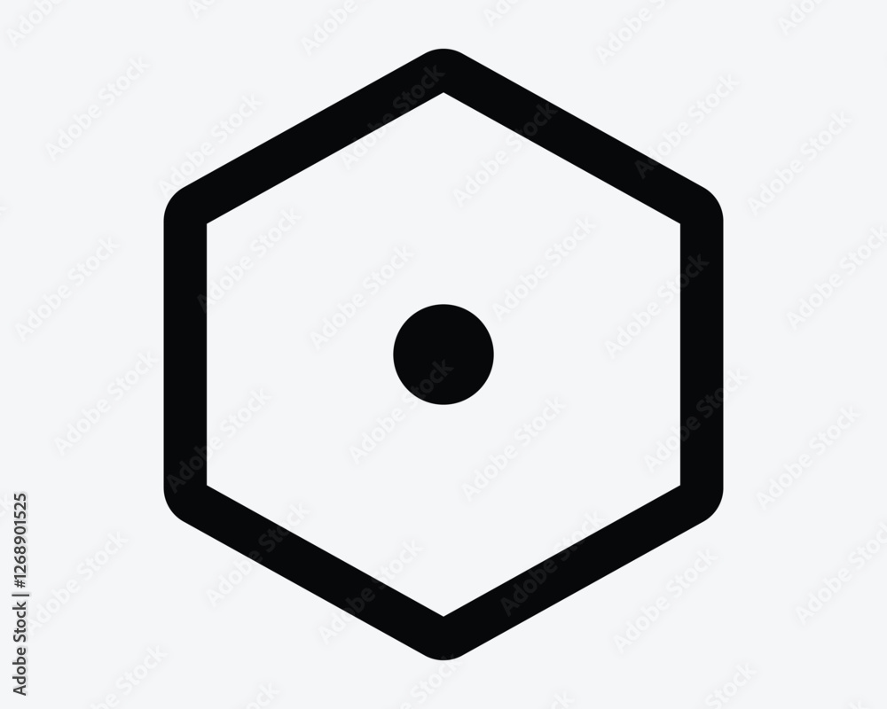 Hexagon Dot Center Aim Point Bulls Eye  Bullseye Outline Line Shape Geometry Icon Sign Symbol Vector
