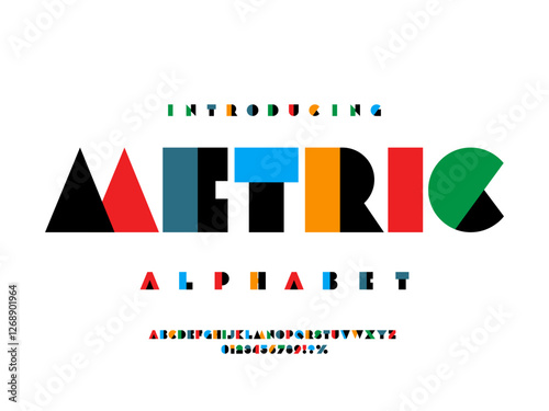 Vector of modern abstract alphabet design with uppercase and numbers