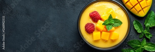 Wallpaper Mural Mango Raspberry Dessert Bowl - Delicious mango puree with fresh raspberries and mint, served in a bowl. Perfect summer treat Torontodigital.ca