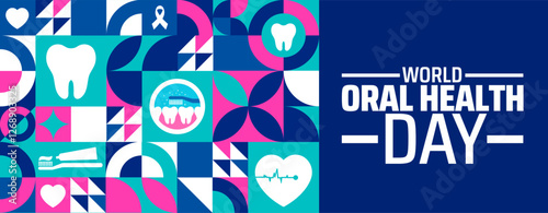 World Oral Health Day geometric shape pattern background banner or poster design template. observed every year in March. Holiday concept. Use to any Template, card, poster, placard, template.