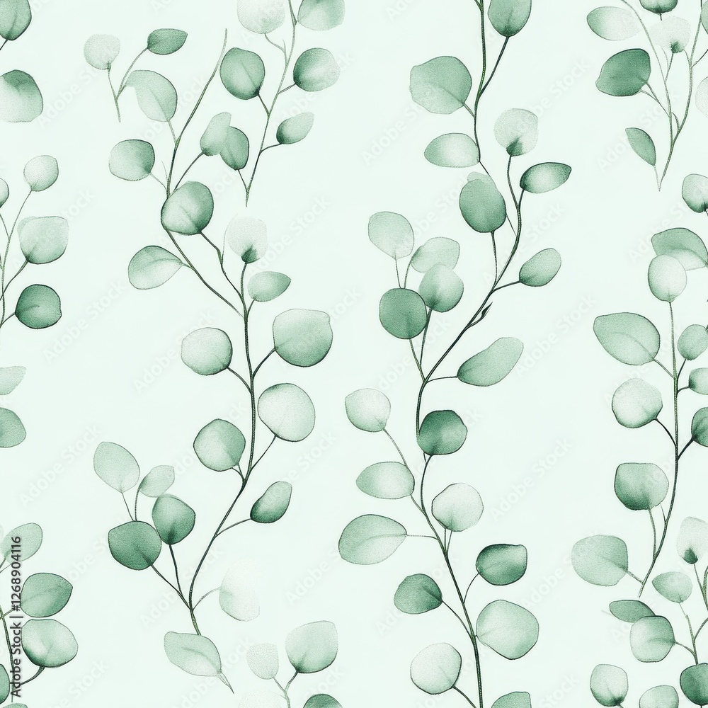 Delicate watercolor doodle of green leaves arranged in a soft pattern on a light background Delicate watercolor doodle of green leaves arranged in a soft pattern on a light background