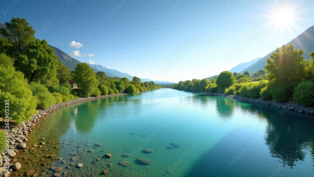 Hay fever, Riverbank with blooming reeds and clear blue sky
