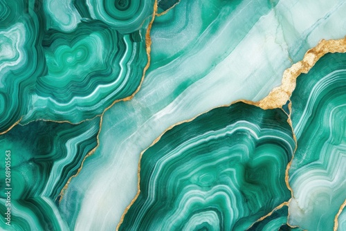 Deep green malachite crystal formations showcase intricate swirling patterns and luxurious textures found in nature