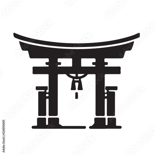 Torii Gate Icons – Shinto Japanese Religion Flat Outline Silhouette Set