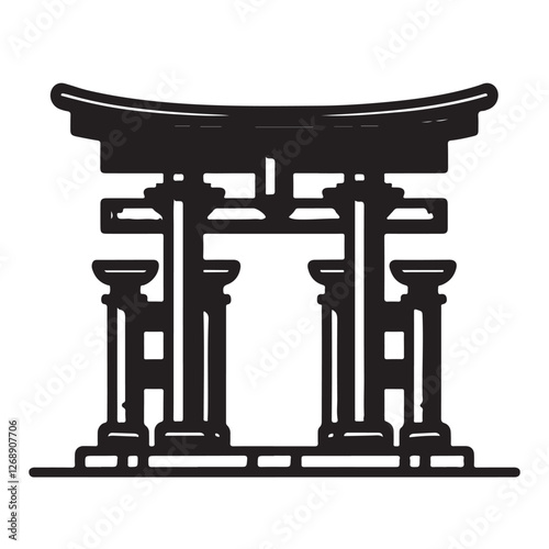 Torii Gate Icons – Shinto Japanese Religion Flat Outline Silhouette Set