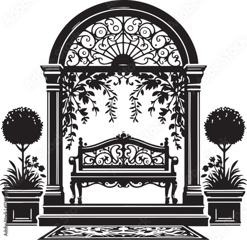 Black Color Entryway Bench Silhouette Vector Illustration design, Solid White Background