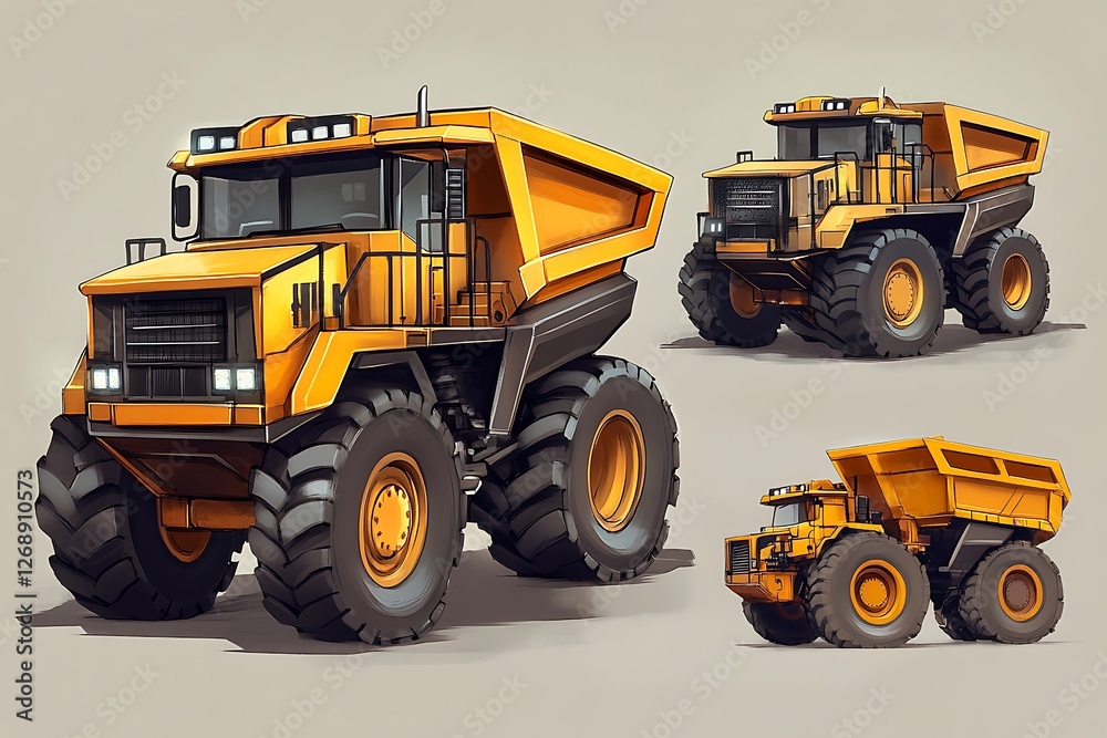 Large yellow dump truck on a gray background. Large yellow dump truck on a gray background.