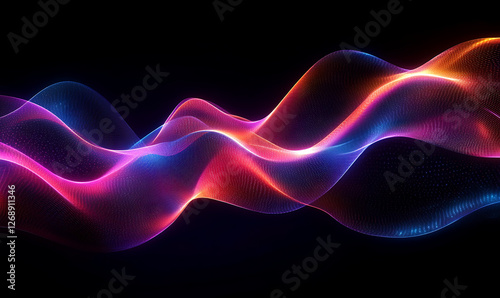 Wave lines pattern dynamic colorful light flowing isolated on black background. concept of music, party, technology, modern