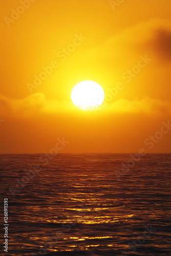 Golden Sunset Over Calm Ocean with Stunning Orange Sky – Perfect for Travel Blogs, Wallpapers, Relaxation Content, and Social Media Aesthetics