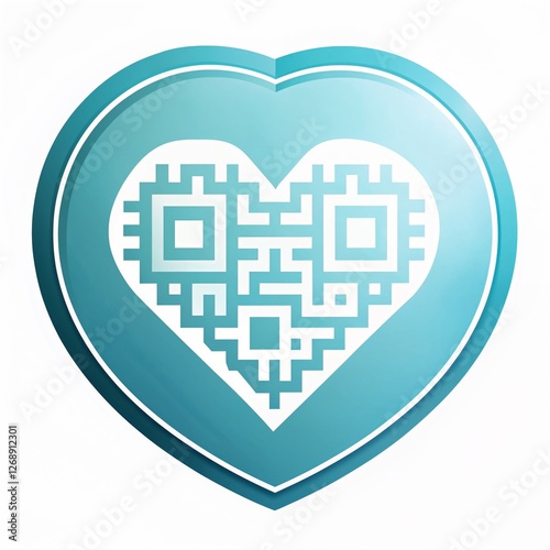 Digital heart shape with QR code design on blue background
