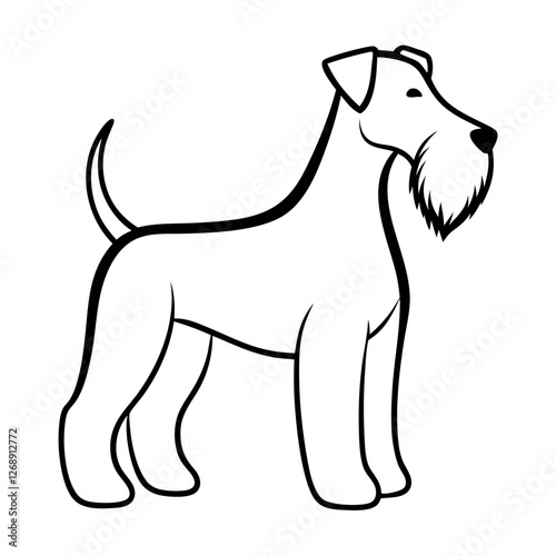Simple line art illustration of a Airedale Terrier dog in a standing position
