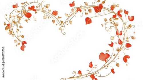 Wallpaper Mural Decorative heart frame with red flowers and gold vines Torontodigital.ca