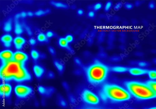 Heat map. Abstract infrared thermographic background. Temperature distribution and data analysis. Thermal imaging concept. Vector illustration.