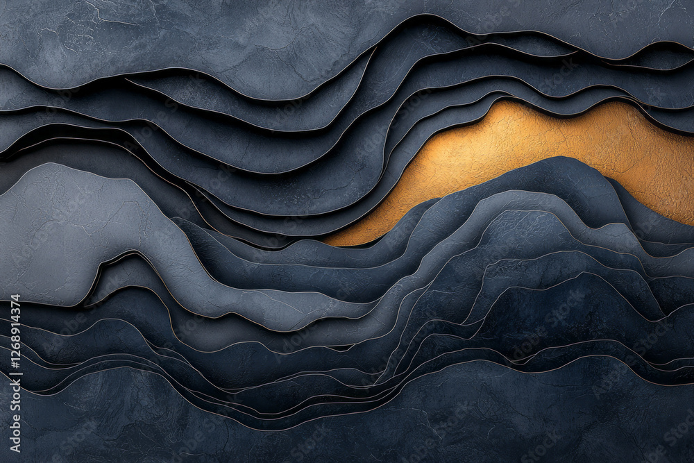Obraz premium A multi-layered composition resembling geological strata, combining black rock-like textures and