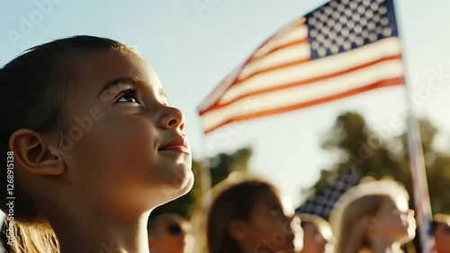 Fourth of July parade with USA flag waving proudly