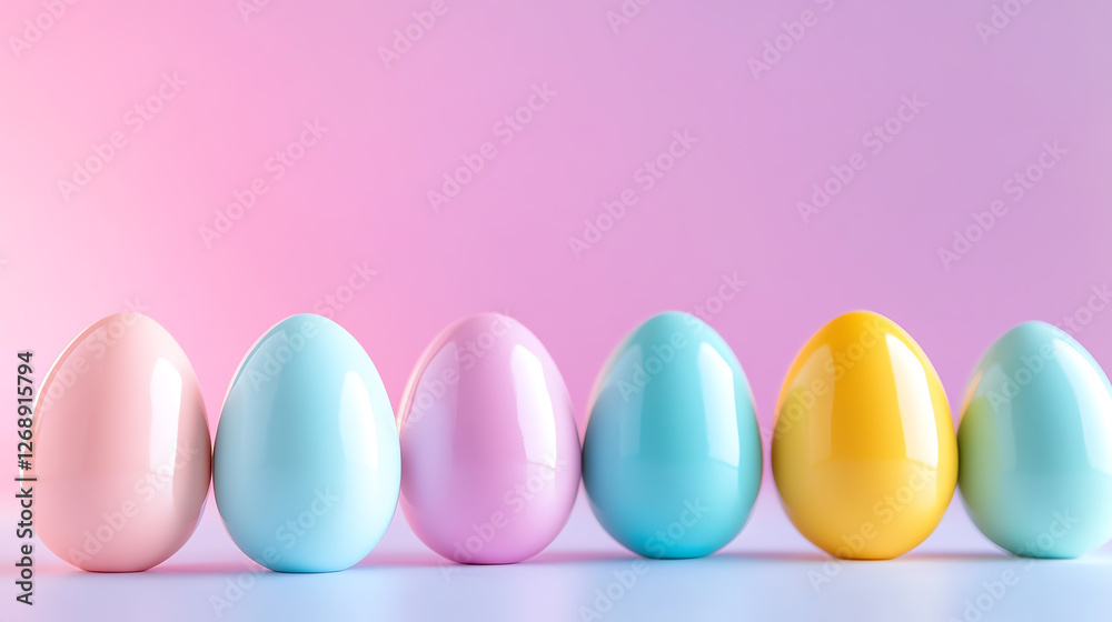 A colorful arrangement of pastel eggs showcased against a soft gradient background, symbolizing spring and festive celebrations A colorful arrangement of pastel eggs showcased against a soft gradient background, symbolizing spring and festive celebrations