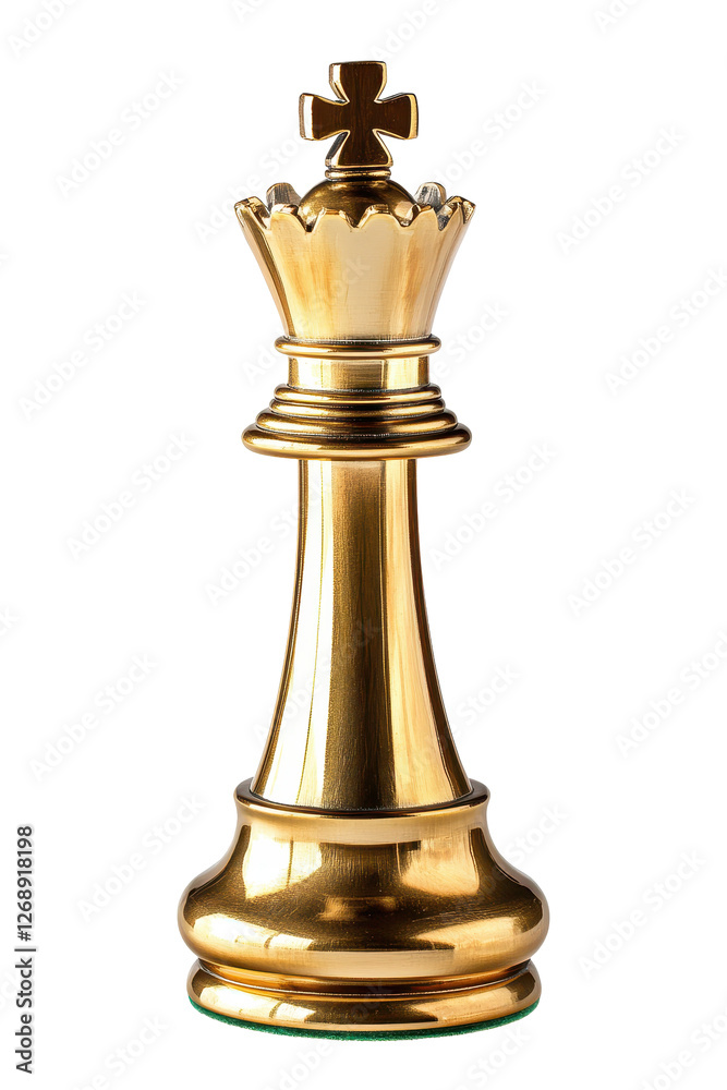 Isolated Golden Chess King Piece with Reflective Polish Isolated Golden Chess King Piece with Reflective Polish