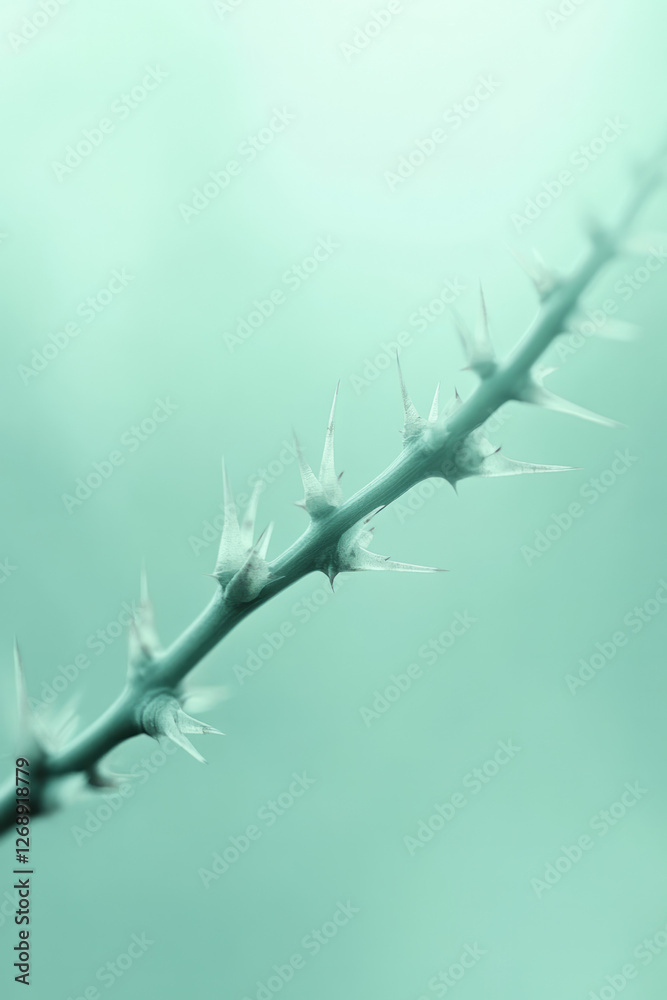 A minimal composition of a spiny branch in side profile, with soft natural light revealing the A minimal composition of a spiny branch in side profile, with soft natural light revealing the