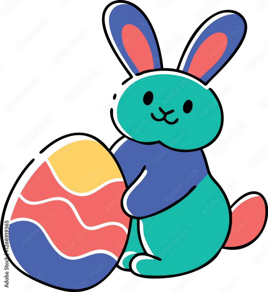 Obraz premium Doodle-style illustration of a cheerful Easter bunny with a decorated egg