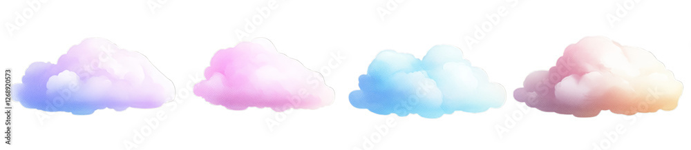 Colorful dreamy clouds in pastel shades against white background Colorful dreamy clouds in pastel shades against white background