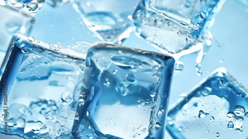 Blue Frozen Water Cubes in Motion: The Pure, Refreshing Flow of Ice Blue Frozen Water Cubes in Motion: The Pure, Refreshing Flow of Ice