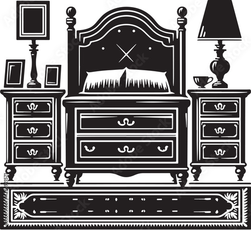 Black Color Nightstand Silhouette Vector Illustration design, Solid White Background