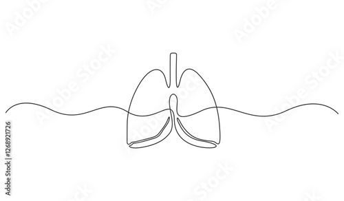 Continuous single line drawing of human organ lungs minimalist lung design healthy person Vector illustration