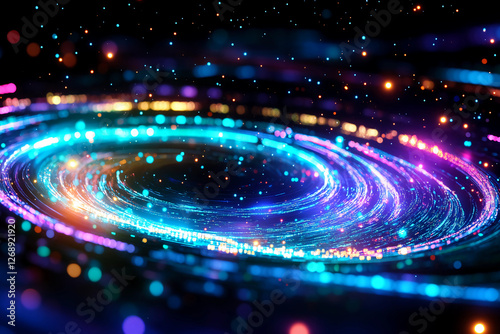 Abstract Data Vortex in Space - Glowing Cosmic Data Stream Vortex with Stars and Nebulae, Radiant Vibrant Blues and Greens, Hypnotic Infinite Flow of Data in Deep Space