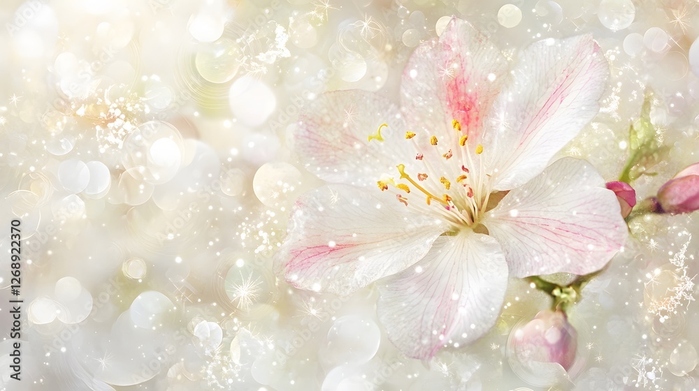 Stunning Pink Blossom Flower with Sparkling Bokeh Background Stunning Pink Blossom Flower with Sparkling Bokeh Background