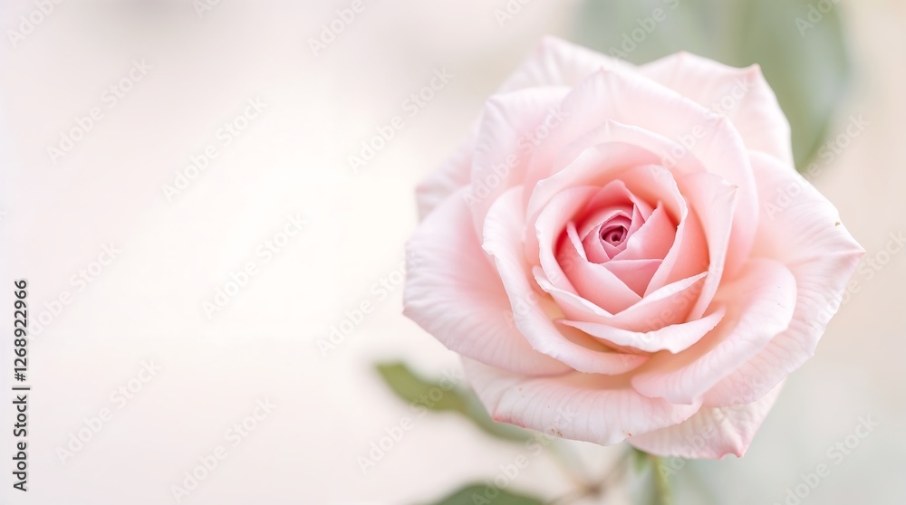 Elegant pale pink rose in full bloom with soft focus background. Perfect for wedding, romance, beauty, spa, and feminine designs. Gentle natural lighting with copy space. Elegant pale pink rose in full bloom with soft focus background. Perfect for wedding, romance, beauty, spa, and feminine designs. Gentle natural lighting with copy space.
