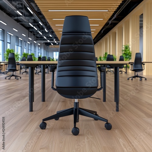 Wallpaper Mural Minimalist office space featuring a modern chair on a wooden floor in an open layout Torontodigital.ca