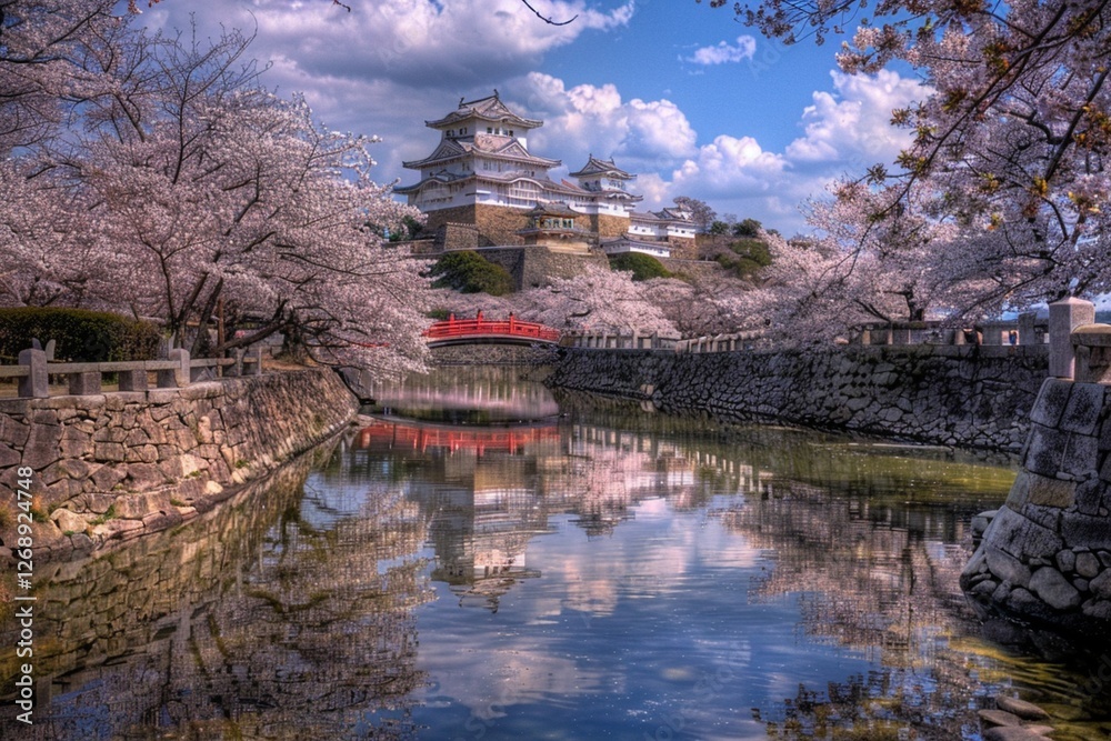 Fototapeta premium Cherry blossoms and castle in Himeji, Japan