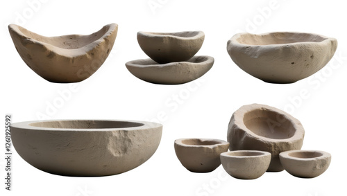 Collection of Rustic Stone Bowls Carved Uneven Textures Home Decor Various Sizes