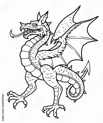 Vector illustration of heraldic creature wyvern, two-legged dragon. 