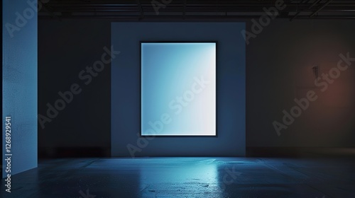 Wallpaper Mural A sleek rectangular frame in a dark, moody room with dramatic lighting.  HD 8K mockup wallpaper Photographic Image Torontodigital.ca