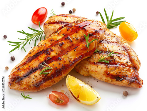 Grilled chicken breast with rosemary and tomatoes