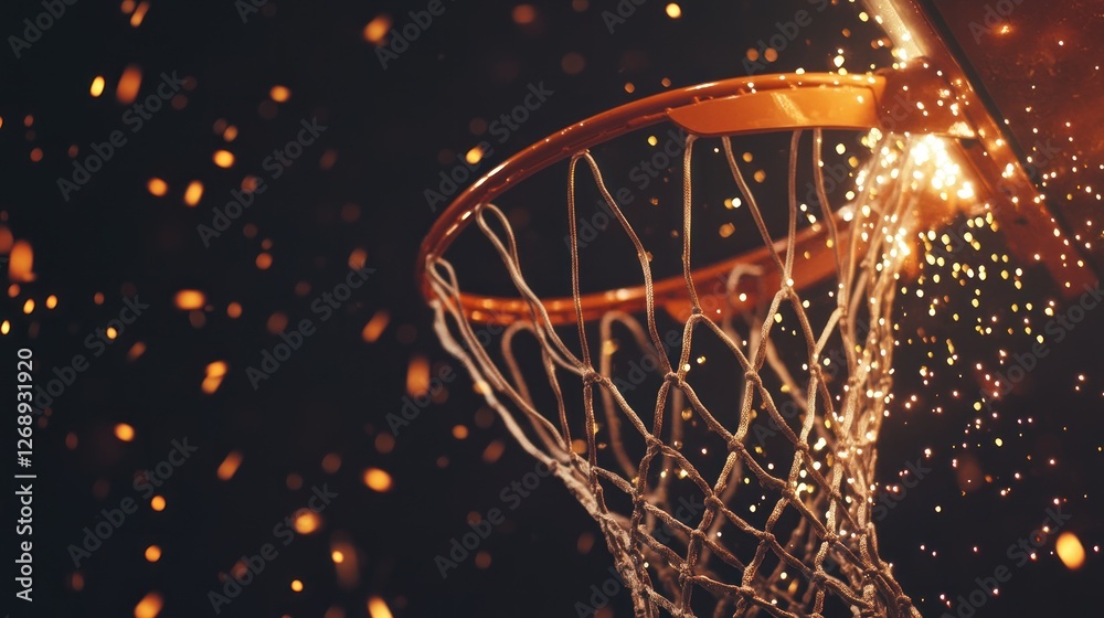 A close-up of a basketball hoop with sparks, emphasizing the sport's energy and excitement. A close-up of a basketball hoop with sparks, emphasizing the sport's energy and excitement.
