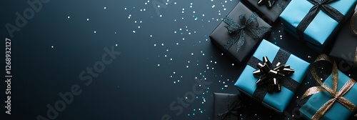 Elegant Teal and Black Gift Boxes with Glitter Festive Background Perfect for Holidays