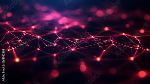 Abstract Red Network with Glowing Nodes and Connected Lines on Dark Background